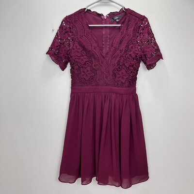 Lulus Angel in Disguise Burgundy Lace Chiffon Flare Skater Dress