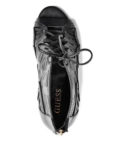 Guess Women's Luanna Lace Up Heels In Black Faux Leather Size 9 - Picture 4 of 5