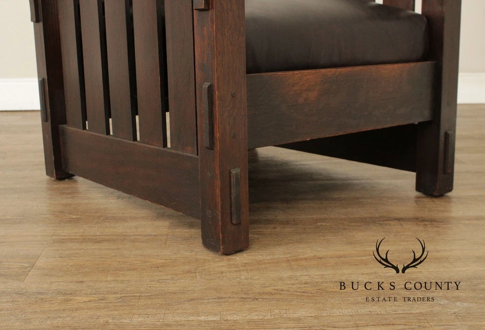 Gustav Stickley Antique Mission Oak and Leather Morris Chair - Image 3 of 4