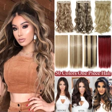 Women One Piece Real Clip in Hair Extensions Full Head Straight Curly Highlight