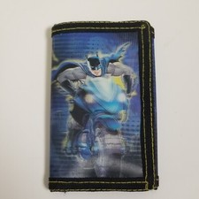 Batman Wallet Bill Fold Blue Graphic Hologram Hook Loop Closure Logo Boys Kids