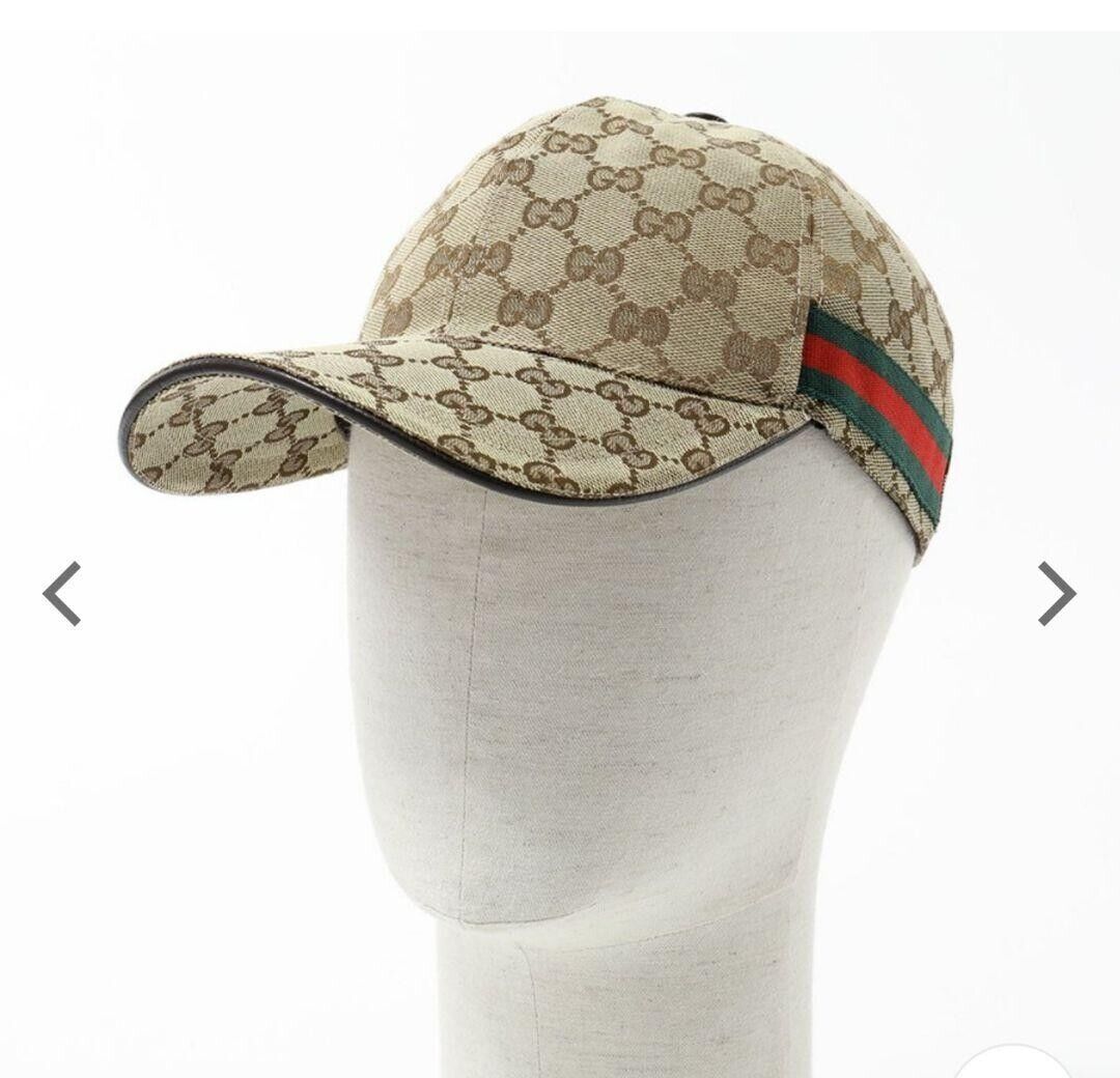 GUCCI GG Canvas Leather Baseball Cap L 59cm authentic Unisex GUCCI GG Canvas Leather Baseball Cap L 59cm authentic Unisex