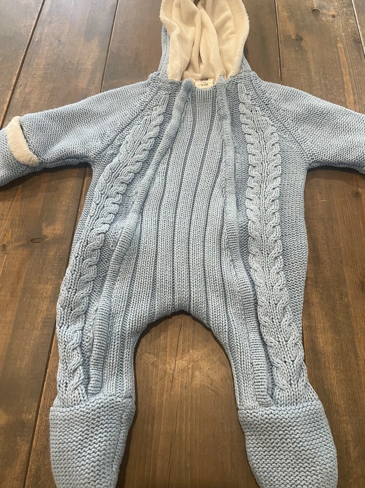 Traje de nieve azul tejido con cable de una pieza de manga larga Faded Glory para bebé niño 3-6 m Foto 2 de 4