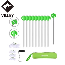 VILLEY 10-in Heavy Duty Camping Tent Stakes Galvanized Stakes Accessories w/Bag