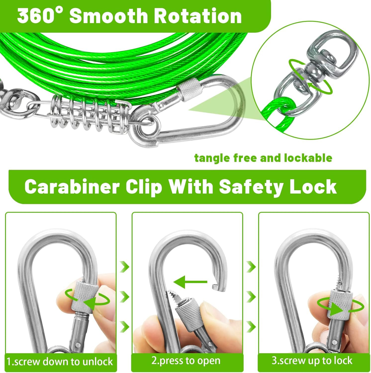 Dog Tie Out Cable 10/15/20/25/30FT Dog Run Cable Rosy Pink/Blue/Purple/Silver/Re