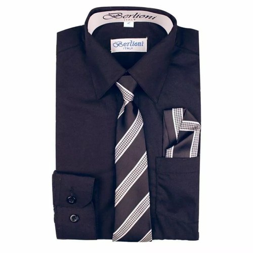 Berlioni Italy Toddlers Kids Boys Long Sleeve Dress Shirt Set With Tie & Hanky - Picture 8 of 12