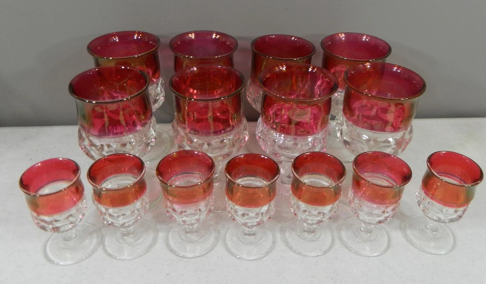 Set of 15 Kings Crown Thumbprint Ruby Red Gasses - Image 2 of 4