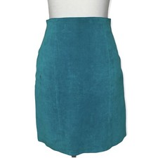 Vintage Forenza 90  s Teal 100 Leather Suede Mini Skirt 6