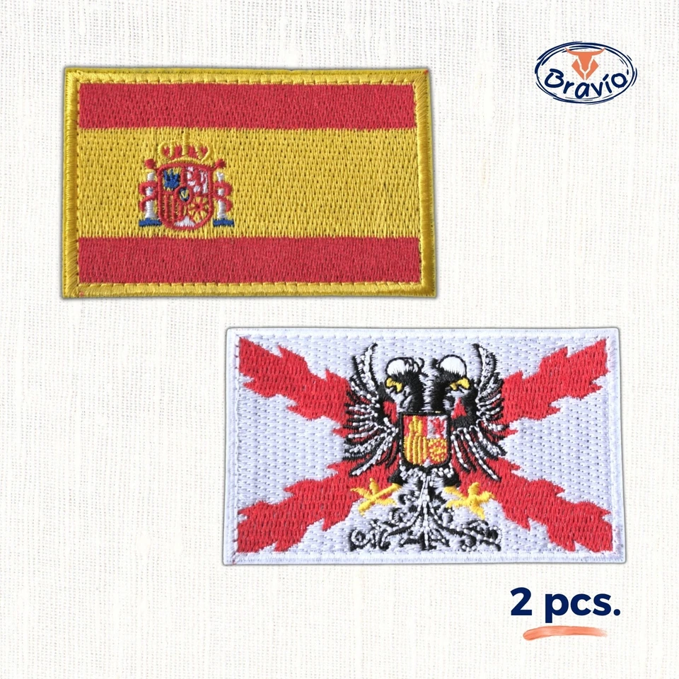 Lote X2 parche bordado bandera ESPAÑA/TERCIOS - Gancho&lazo 5x8cm - Imagen 2 de 3