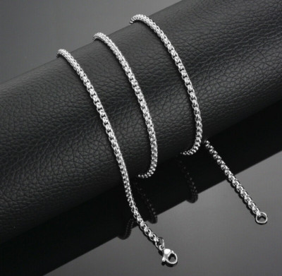 Round Box Chain Stainless Steel Necklace Silver Men Women 16''-32'' Deziloo
