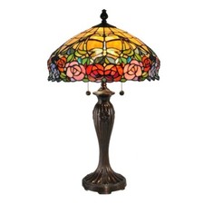 Rose Lamp Tiffany Victorian Style Table Stained Glass Vintage Shade Light Desk
