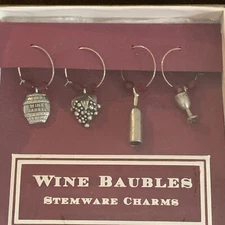 Wine Glass Stemware Charms Metal Grapes Barrel Bottle Drink Marker Hostess Gift