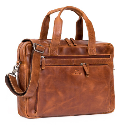 ALMADIH Leder Laptoptasche Aktentasche BRUNO Umhängetasche