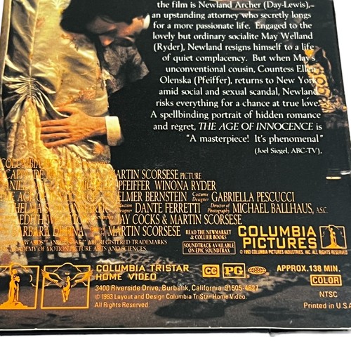 The Age of Innocence Daniel Day Lewis Winona Ryder VHS Video Tape - Picture 5 of 7