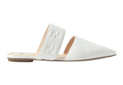 Fendi Motif FF Logo Snow White Leather Pointed Toe Ballerina