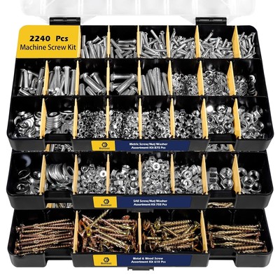 Versatile 2240-Piece Metric & SAE Screw Kit with Rust-Resistant Storage Case