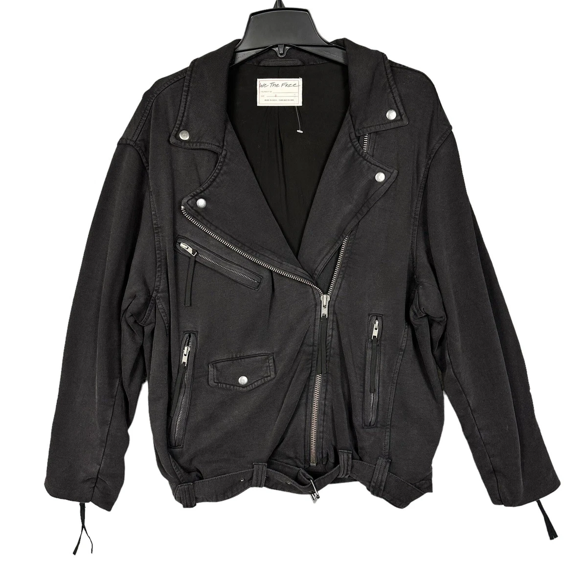Veste moto Free People drapée devant taille 4 femme coton enduit noir boho
