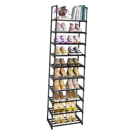 Sturdy 10-Tier Metal Shoe Rack in Black 17x12x79 Inches-image