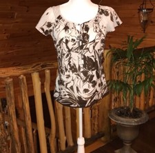 Women  s Cotton White Brown Top Size M