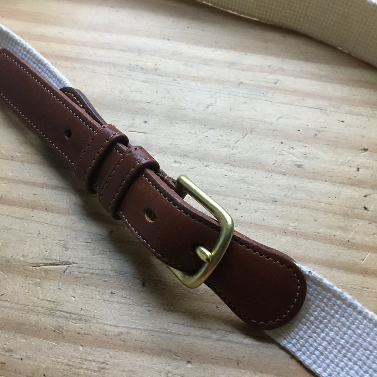 Vintage Coach White Canvas Belt Brown Leather Deco Natural 