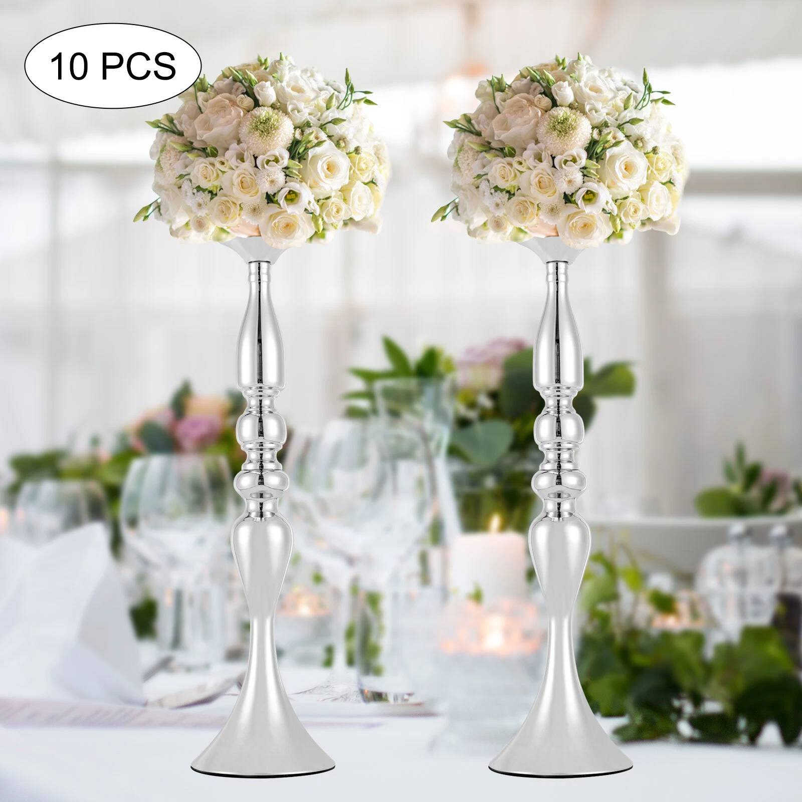 10 Pcs Silver Metal Wedding Table Centerpiece Vases Metal Flower Arrangement
