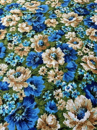 Vintage Flowers Fabric | 5th Ave Designs | Mid Century Floral Barkcloth -2 Yards