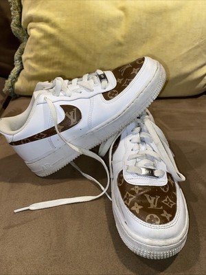 Nike AF1 Air Force 1  LV Design Youth Size 6 White/Brown & Tan  EUC