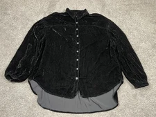 Free People Shirt Womens Small Black Velvet Button Down Tunic Whimsigoth Punk