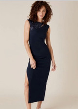 Monsoon Navy Sequin Stretch Side Split Maxi Dress Size 8 Party Occasion RRP £90