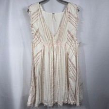 Free People White Embroidered Fringe Sleeveless Mini Dress Women’s Medium Boho