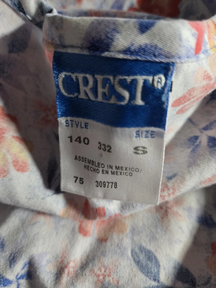 Crest Scrub Jacket Size S-Blue/White Floral Snap-Up-Chest 23"/L 27" - Image 3 of 4
