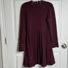 Vince Camuto Long Sleeve Mock Neck Studded Fit And Flare Dress Size XL
