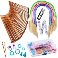 Bamboo Knitting Needles Set, 18 Pairs Circular 31.5   Wooden Knitting Needles...