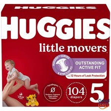 Huggies Little Movers Diapers - Size 5 - 104ct: 27 lbs, Wetness Indicator