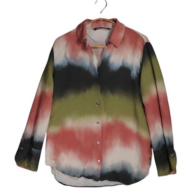 Zara Bluse Damen Größe M Mehrfarbig Aquarell Abstrakt Arty Shirt