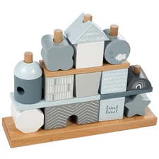Label Label: Stacking Blocks House - Blue, Wooden & Colored Blocks, 18M+