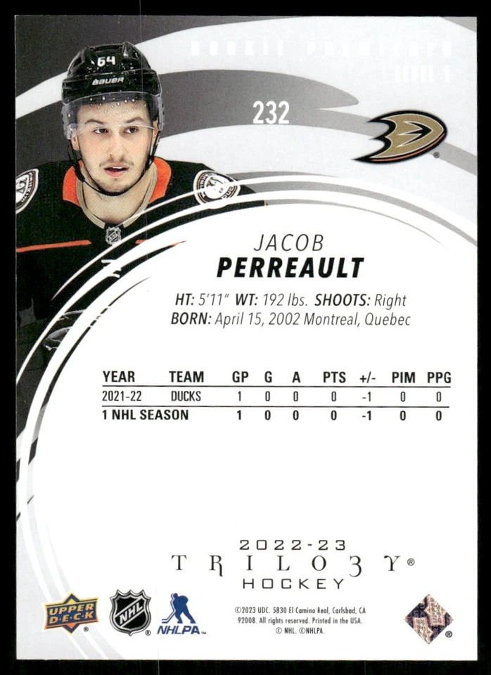 2022-23 Upper Deck Trilogy #232 Jacob Perreault #/299 - Image 2 of 2