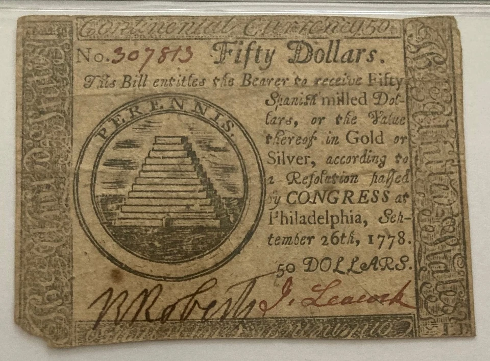 Fr. CC-85 , Sept 26 1778 $50 Continental Currency, "Perennis", PMG 30 VeryFine - Image 2 of 4