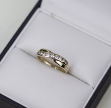 Solid 9ct Gold CZ Half Eternity Band Ring , Size M Hallmarked 375 9k Yellow Gold