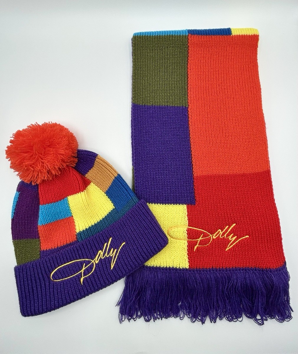 2 Piece Set Dollywood Coat of Many Colors Scarf and Beanie Hat