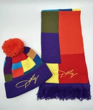 2 Piece Set Dollywood Coat of Many Colors Scarf and Beanie Hat Dolly Parton