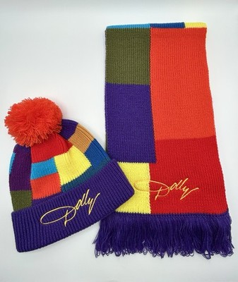 2 Piece Set Dollywood Coat of Many Colors Scarf and Beanie Hat