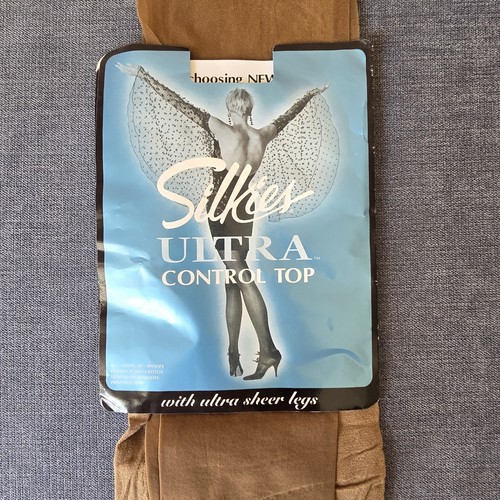 Vintage Silkies Ultra Control Top Pantyhose Sheer Leg Brown Sz M New Old Stock - Picture 1 of 4