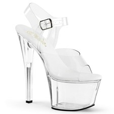 Pleaser 7 Inch Heel Clear Platform Ankle Strap Sandal Sky 308Vl High