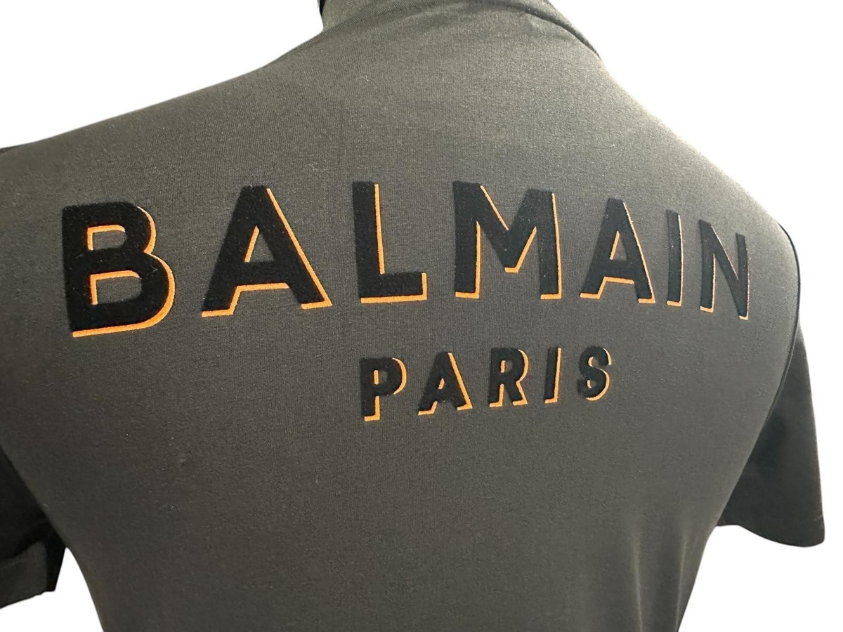 Balmain Velvet Orange Lettered Black T Shirt L | eBay