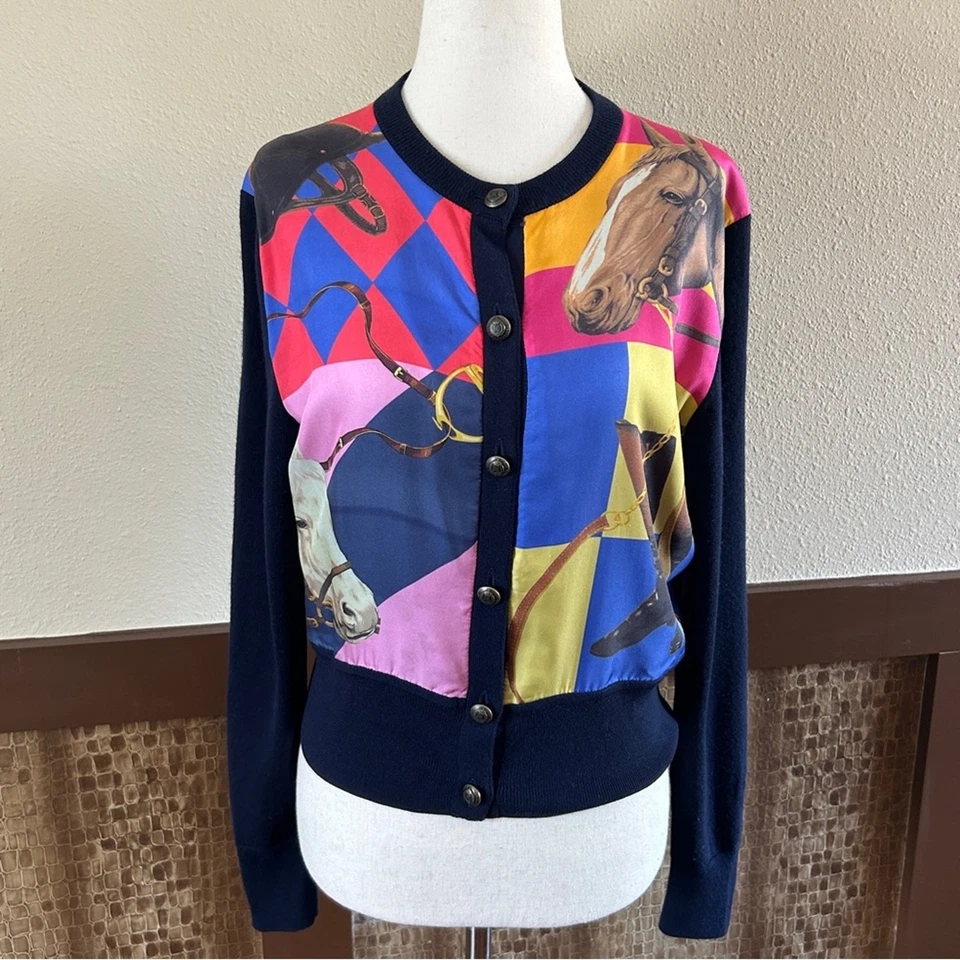 Polo Ralph Lauren Equestrian Themed Buttoned Wool & Silk Cardigan in Navy Small - Image 3 of 4