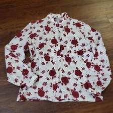 Salvatore Ferragamo Red Floral Chic Feminine Lux 100% Linen Button Down Blouse