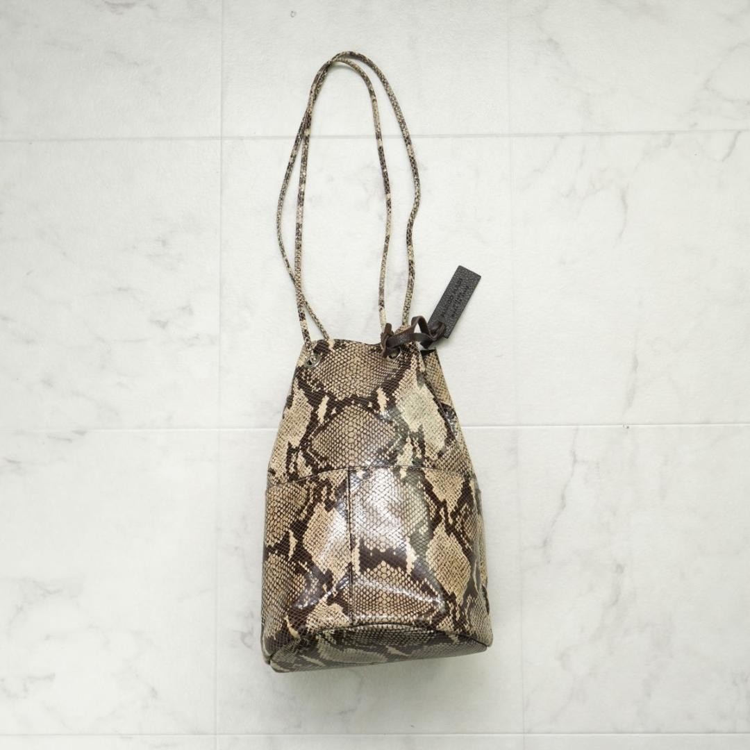 Marco Masi Python Snake Leather Drawstring Bag Br… - image 2