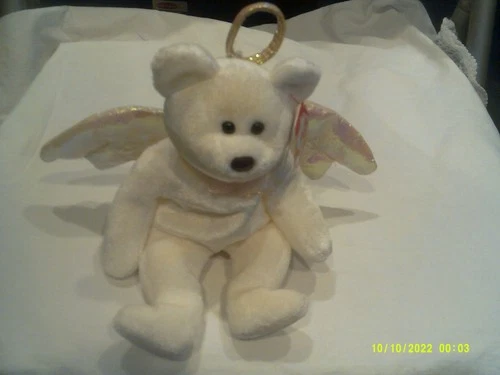 Vtg. Ty Beanie Baby-Halo the Angel Bear-Pink Irr Wings-org tags-DOB 8/31/1998