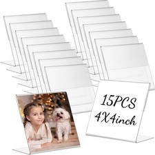15 Pcs Acrylic Photo Frames 4 x 4 Inch Clear Picture Frames Slant Back Plasti...